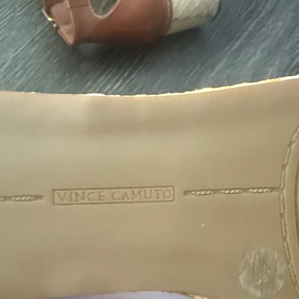 Vince Camuto Cognac Leather Platform Wedge Sandals with Ankle Strap - Picture 7 of 9
